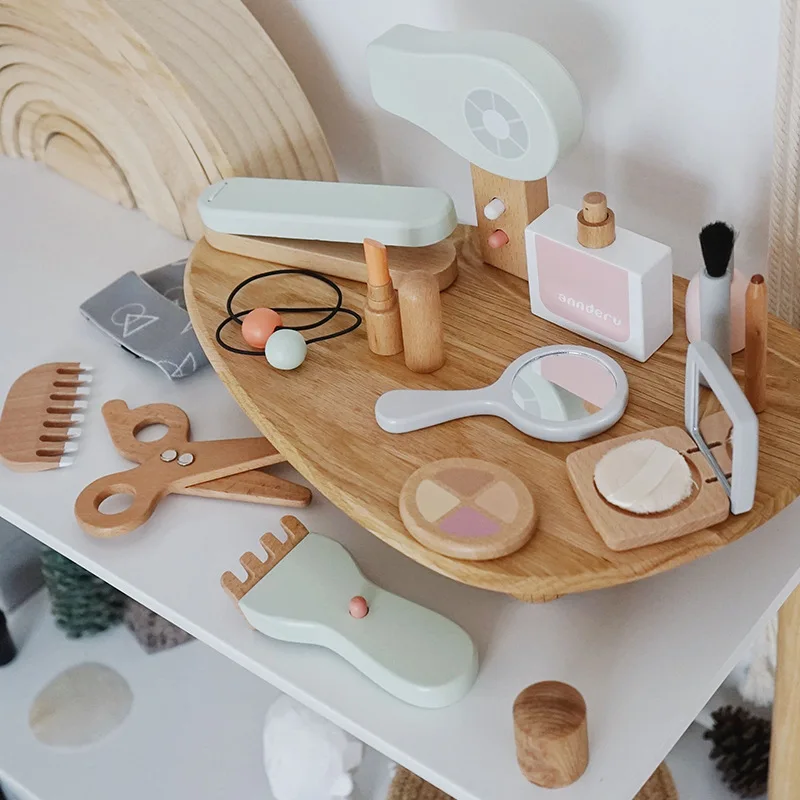 New Children Wooden Simulation Makeup Toy Set Montessori Education Play House Cosmetic Case Game Girl's Beauty Bag Kids Gift
