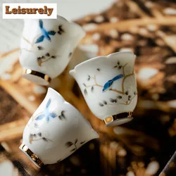 35ml Chinese Mutton-fat Jade White Porcelain Tea Cup Handmade Flower And Flower Tea Bowl Teaset Master Cup Travel Meditation Cup