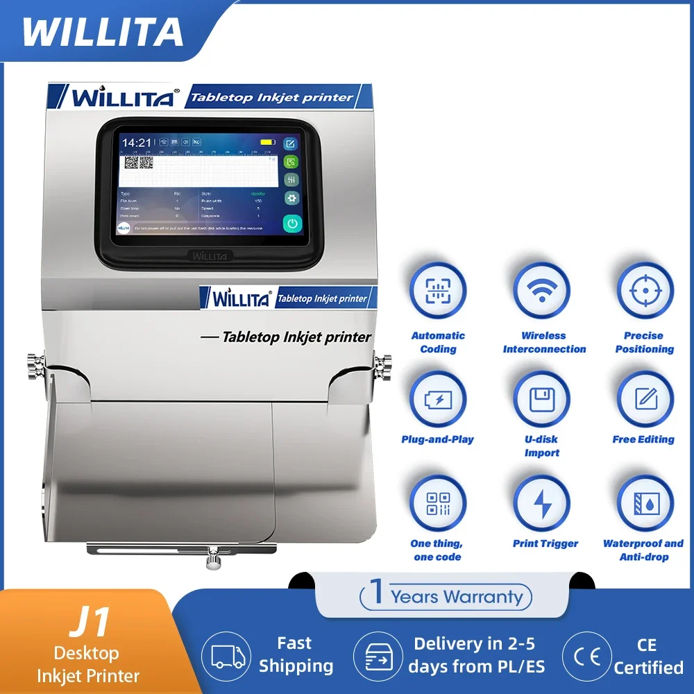 

WILLITA J1 Автоматическая машина для статического кодирования с 5-дюймовым емкостным экраном, настольный умный принтер из нержавеющей стали, склад ЕС