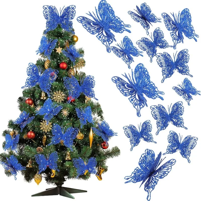 5/10 Stück glitzernde Schmetterlinge, Weihnachtsdekoration, Weihnachtsbaum, funkelnde Schmetterlinge, hängende Ornamente, Heimdekoration, Neujahr 2025, Geschenk – Detail 12