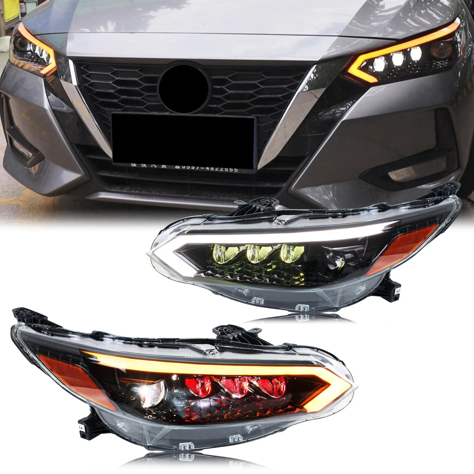 

LED RGB Headlights For Nissan Sentra B18 SR SV 2020-2024 Dynamic Turn Signal High Beam Lens DRL Sequential Front Lamps