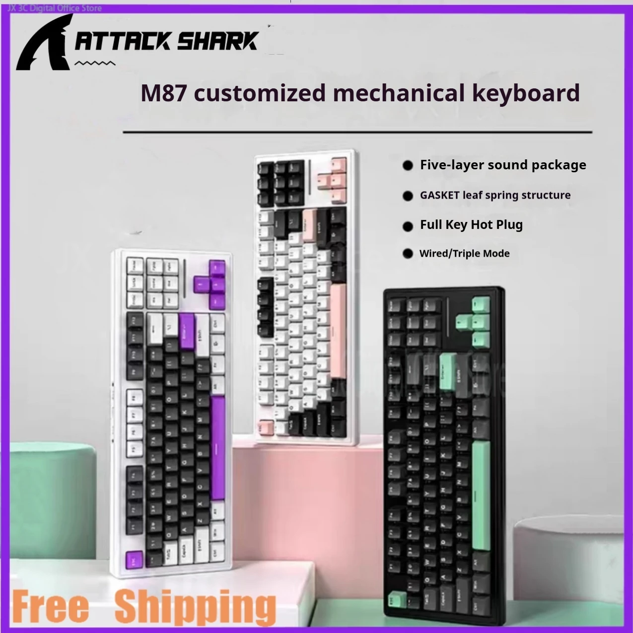 

Attack Shark M87 Wireless Bluetooth Mechanical Keyboard Rgb Customized Gasket Hot-Swappable Gaming Keyboard 87key White Jade Axl