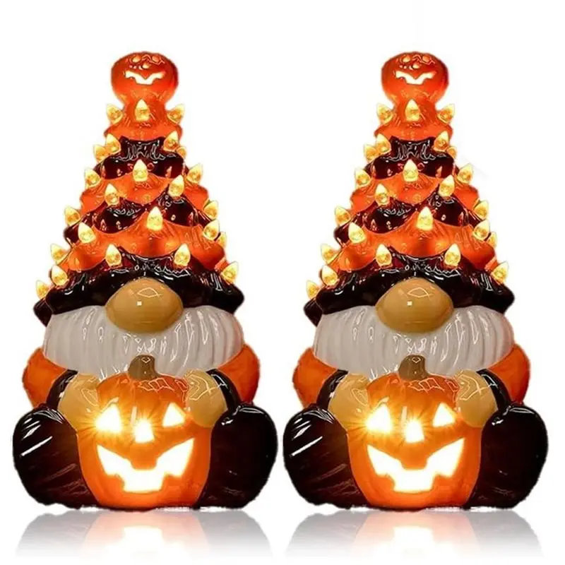 

ABIY For Home For Party Handmade Lighted Pumpkin 2Pcs Halloween Dwarf Decoration With Light Indoor Outdoor Garden Decoration