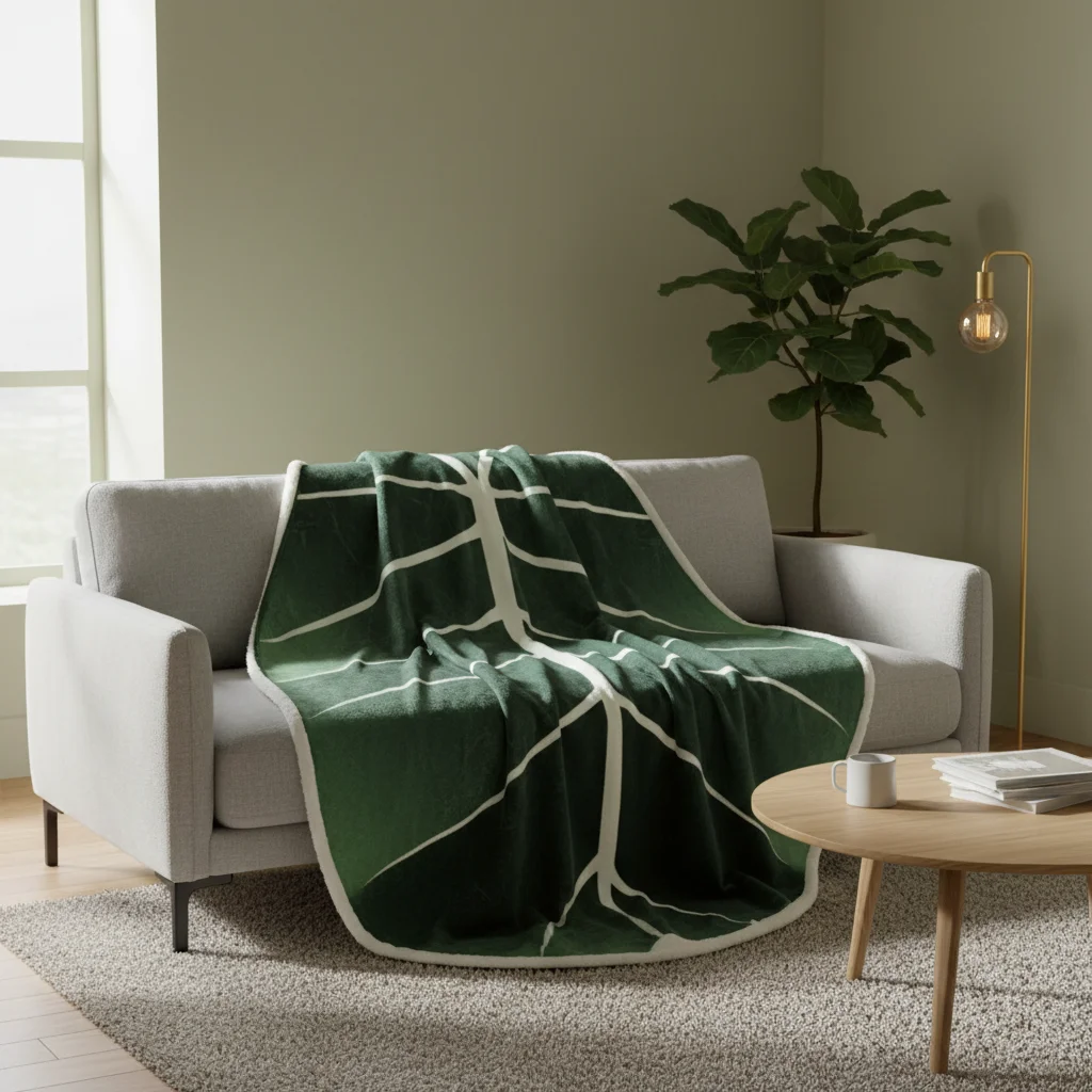 

Leaf Vein Shaped Fleece Blanket Green Leaf Pattern Funny Design Birthday Gift