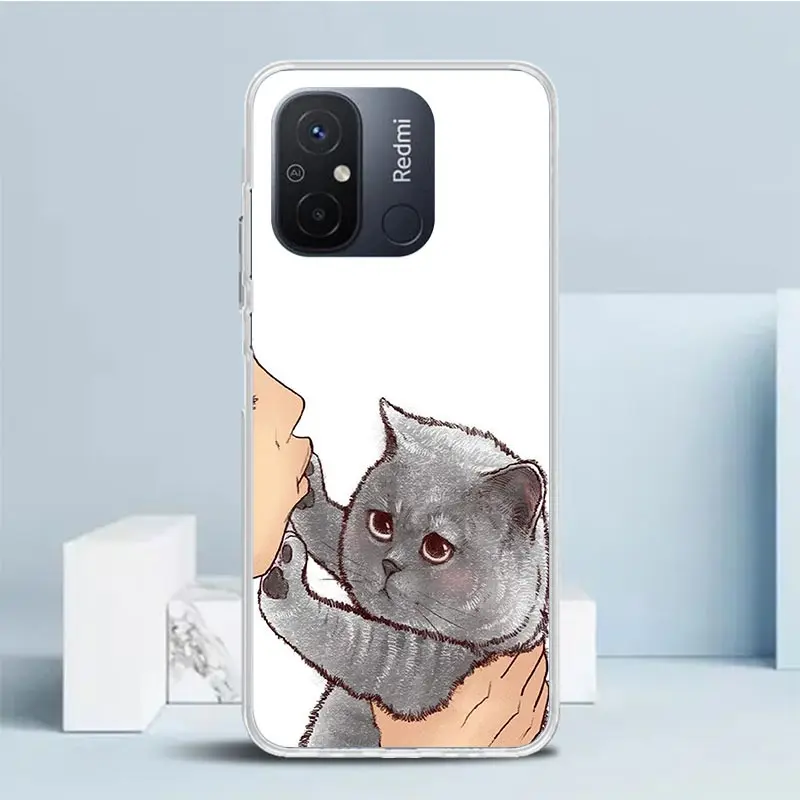 Kiss Lovely Cat Kitten Phone Case For Xiaomi Redmi 12C 12 10C 10 10A 9C 9A 9T 9 8 8A 7 7A 6 Pro 6A K20 K30 K40 S2 Soft Back Cove