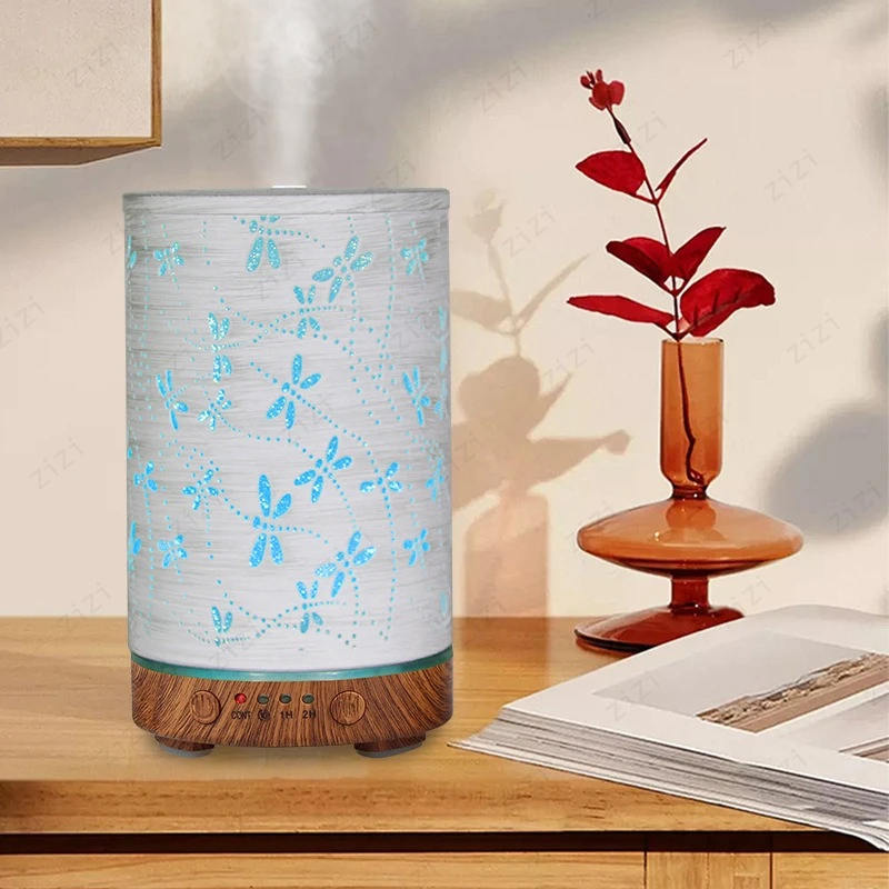 Dragonfly Pattern Iron Art Humidification Aromatherapy Machine LED Atmosphere Light Essential Oil Aromatherapy Diffuser
