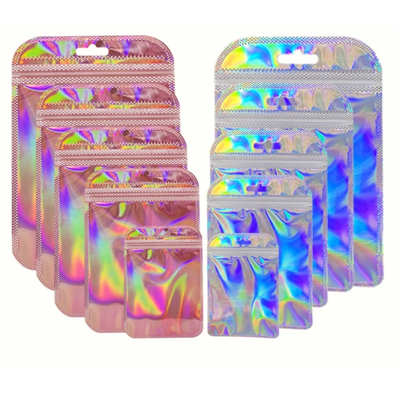 50 Stück/Lot Selbstversiegelnde Plastik-Laserbeutel Wiederverwendbare Geschenk-Aufbewahrungstasche mit Klarsichtfenster für Ornament-Beutel und Süßigkeiten-Verpackung – Detail 3