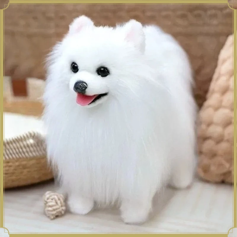 Simulation Fluffy Pomeranian Stuffed Animal Skin-Friendly Dog Plush Toy Bedroom Soothing Present for All Children