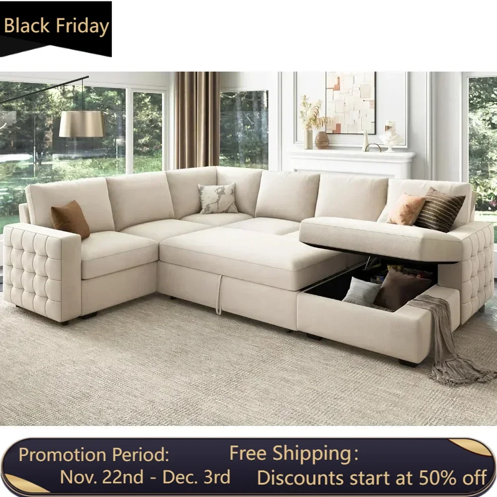 Sectional Sofa with Storage Chaise U Shaped Sectional Couch for Living Room,Velvet Sleeper Sectional Couch with Pullout Bed