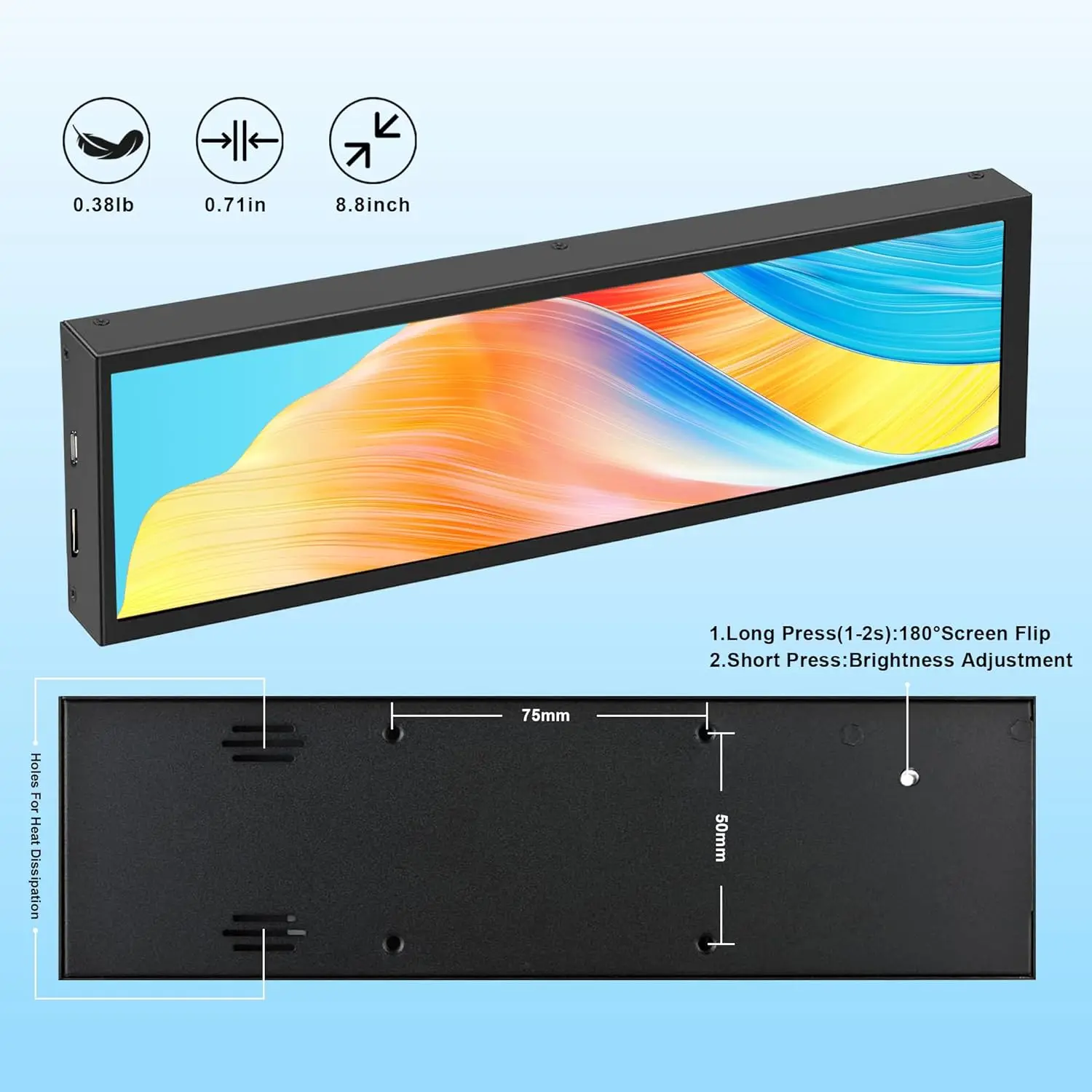 Wisecoco 8.8 Inch FHD Computer Secondary Screen IPS 1920x480 Mini Monitor  HDMI Laptop for PC Raspberry pi Aida64 Wallpaper