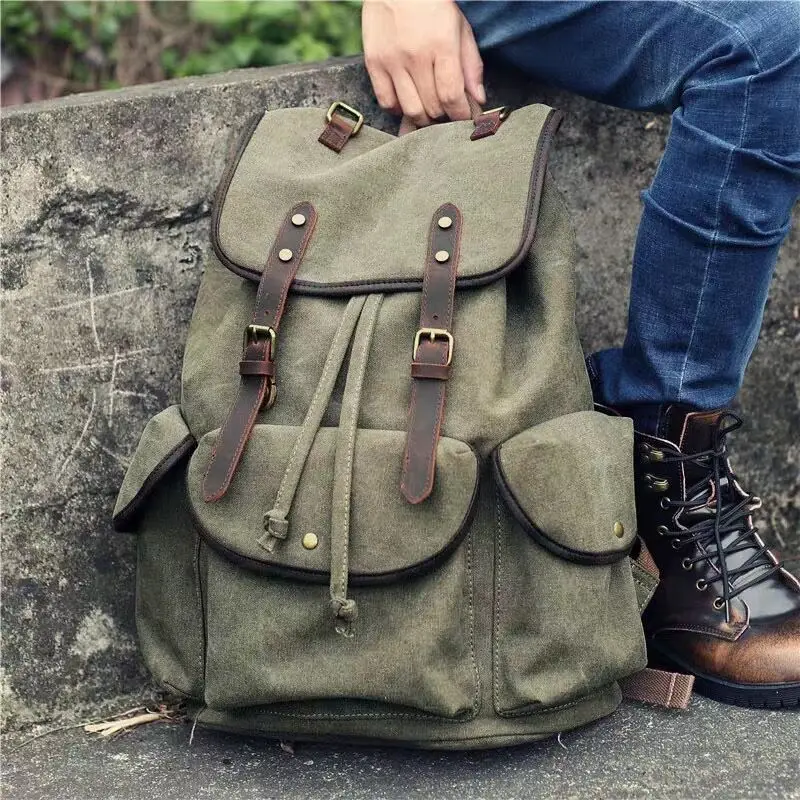 

Vintage Rucksack Men Outdoor Canvas Backpack Laptop Bag 15 Inches Hiking Camping Backpack Retro Style Bag Backpacks