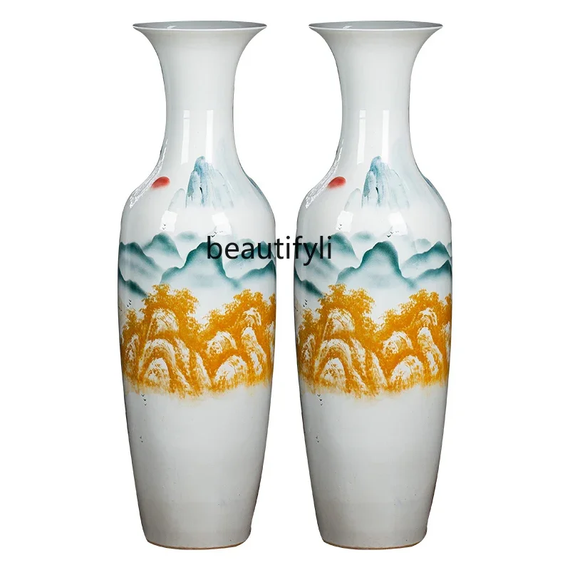 Ceramic Floor Hand-Painted Large Vase Xudongsheng Freehand Landscape Living Room Modern Decorative Flower Arrangement