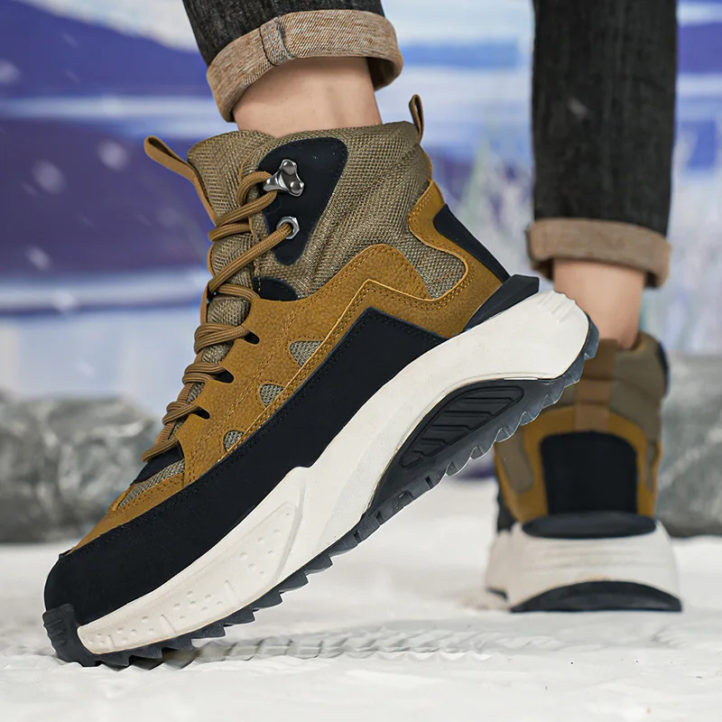 

New Winter High-top Lace-up Thick-soled Men's Sneakers Plush Thickened Casual Cotton Shoes Outdoor Warm Snow Boots for Men
