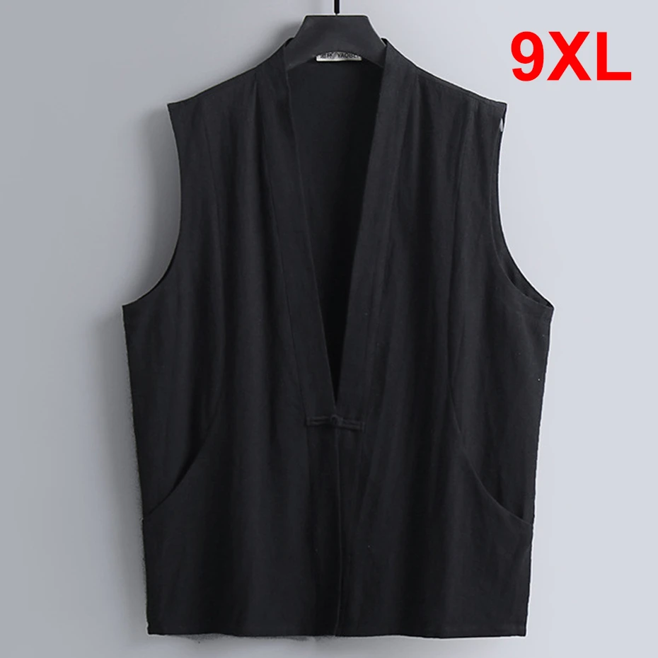 

Linen Vest Men Summer Top Plus Size 9XL Fashion Casual Solid Color Vests Male Big Size 9XL