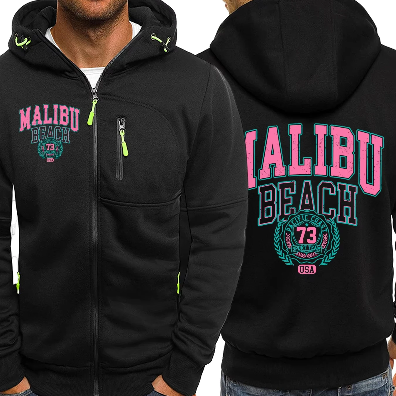 

Malibu пляжная простая толстовка на молнии с буквенным принтом, мужская уличная флисовая толстовка, модная повседневная толстовка, осенняя мужская свободная одежда