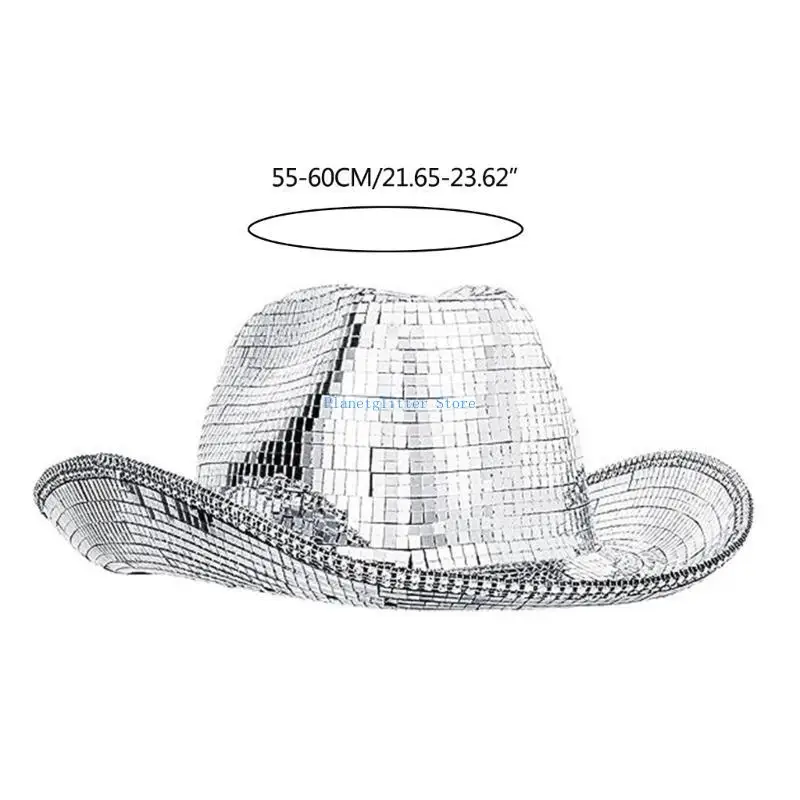 652B مرآة زجاج كاب الأزياء ديسكو الكرة قبعة رعاة البقر التألق DjHat الهيب هوب المرحلة قبعة