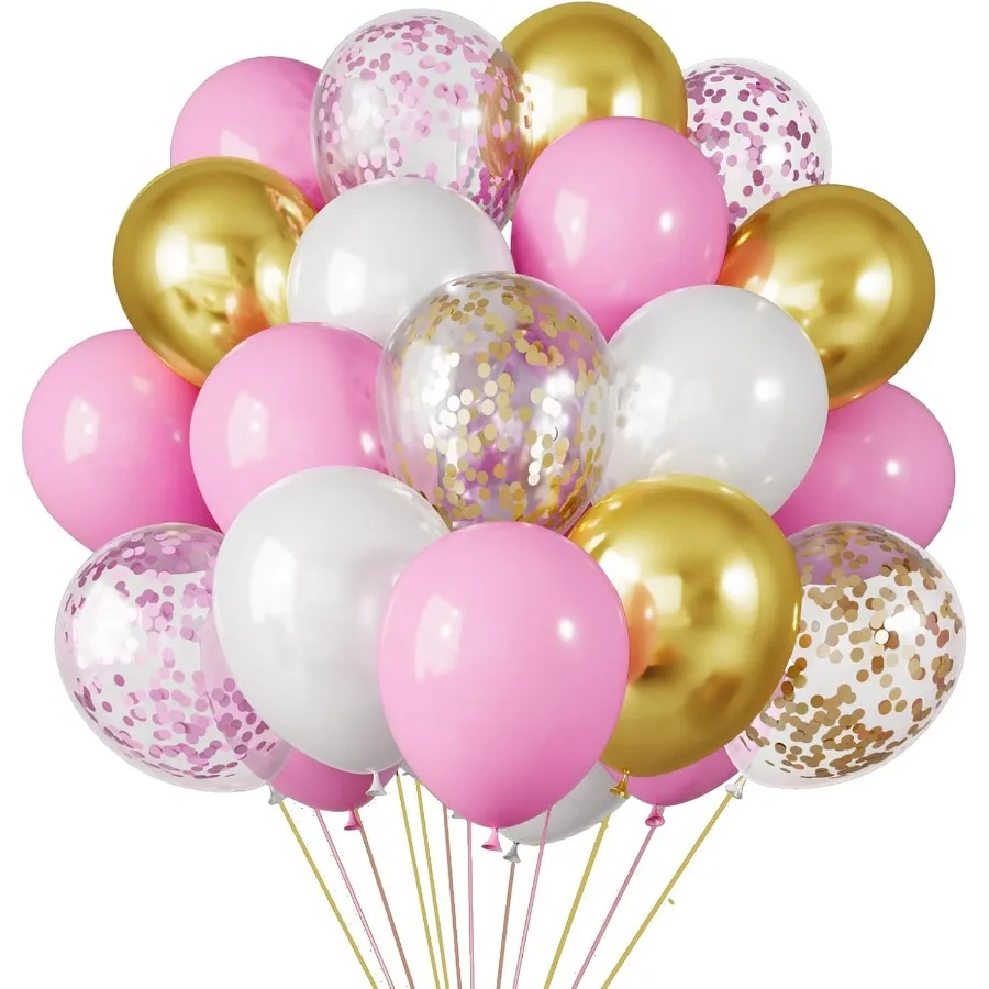 65 قطعة بالونات الذهب الوردي الوردي الأبيض الذهب النثار اللاتكس بالونات الحفلات عدة مع أشرطة للفتيات عيد ميلاد الزفاف استحمام الطفل