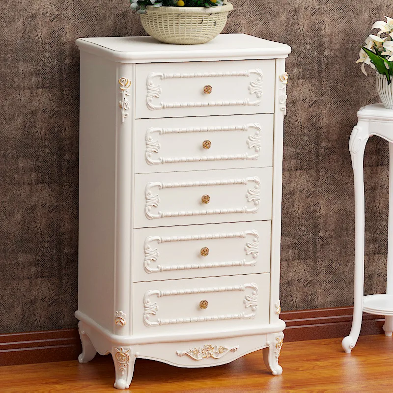 European-style chest of drawers Bedroom Solid wood drawers Living room Four Three bucket cabinets Combination White engraved
