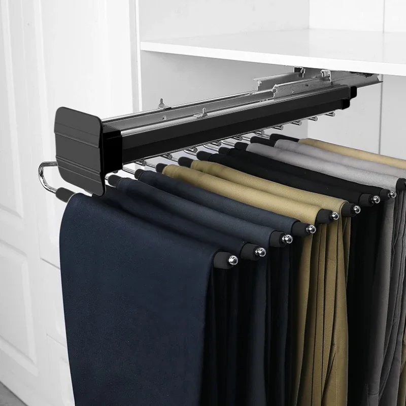 Wardrobe Telescopic Pants Rack Armoire Trousers Holder Clothes Storage Push Pull Damping Cabinet Dress Shelf Clothing Organizer