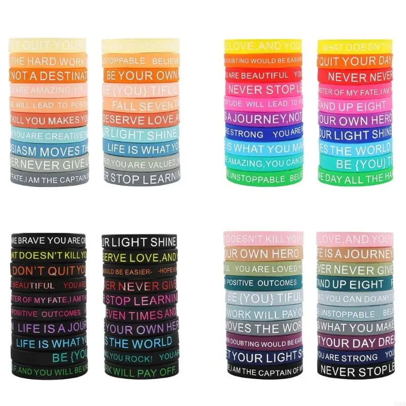 4XBD 20Pcs Silicones Encouragement Bracelets with Inspirational Messages Fashionable Colored Wristbands for Self Motivation