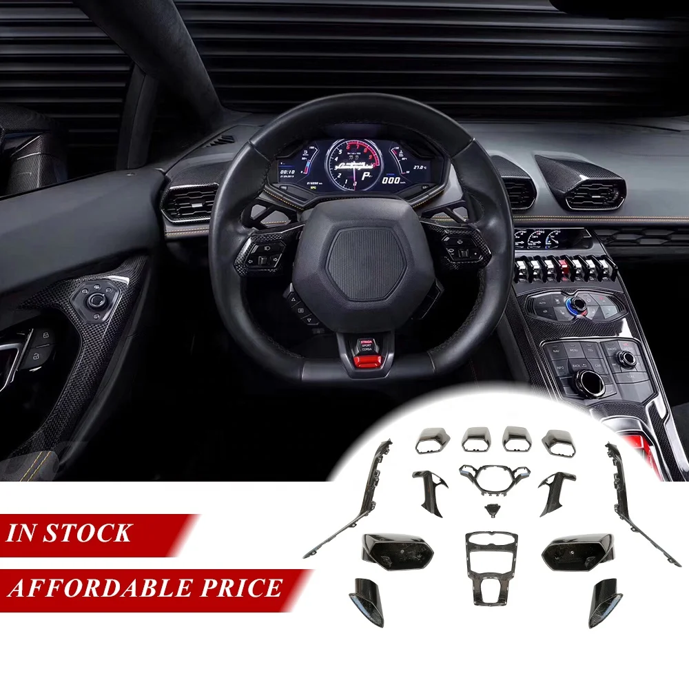 Dry Carbon Fiber Car Interior Steering Wheel Center Console Cover for Huracan LP610 LP580 EVO Luxury Trims