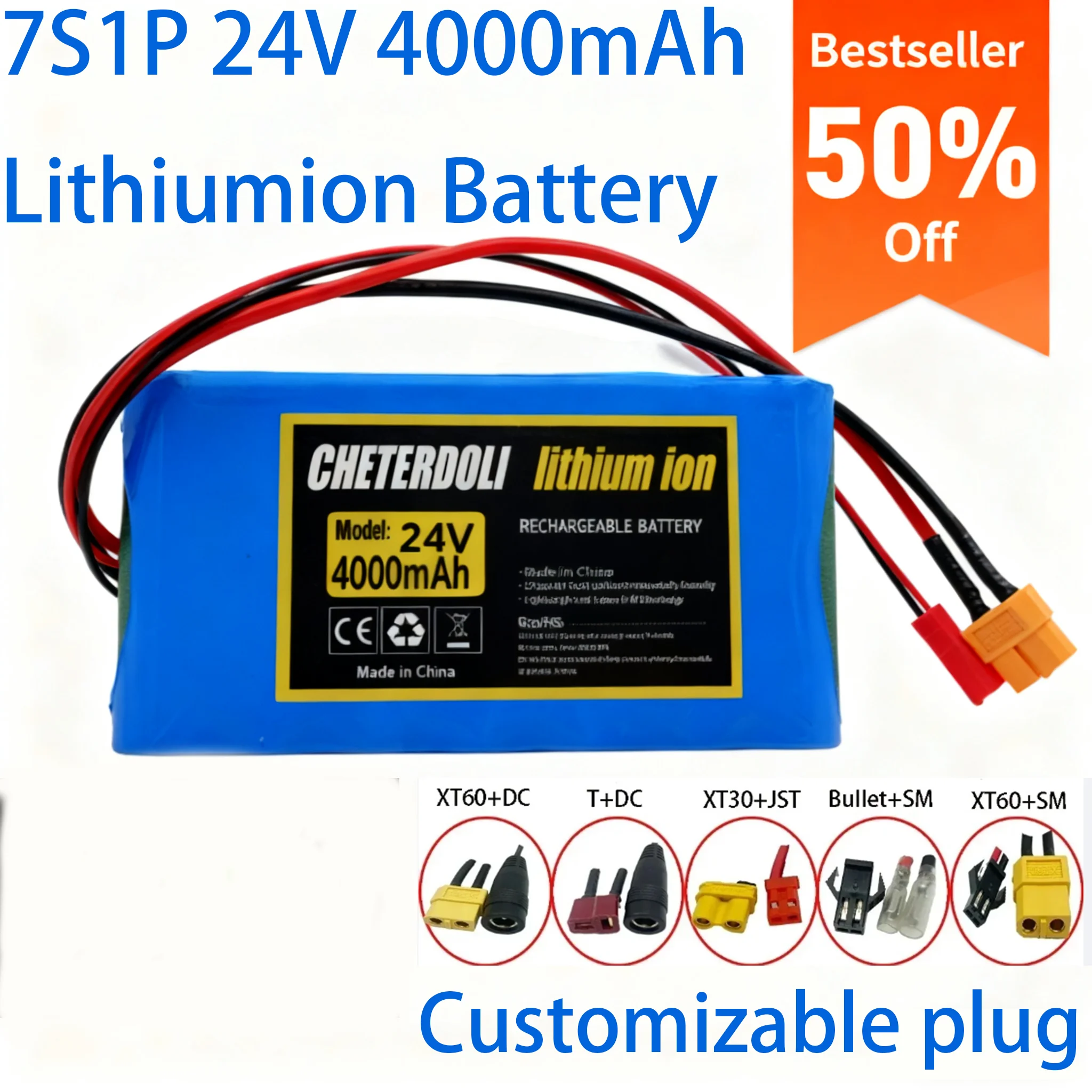 Upgraded 24V 4000mAh Li-ion Battery Pack  7S1P Rechargeable with BMS Protection Board for Scooter Bicycle Ride on Car
