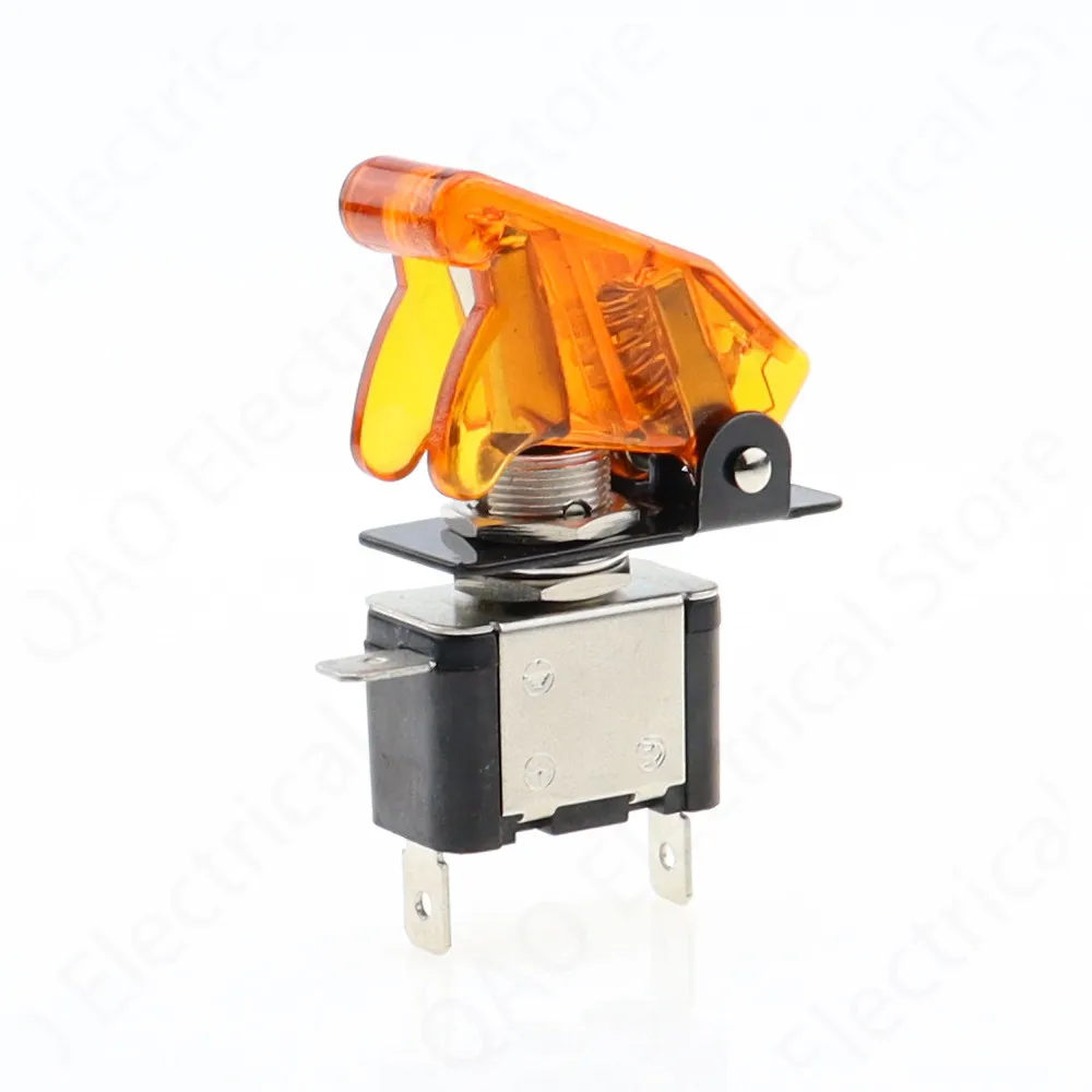 Auto Car Boat Truck Illuminated Led Toggle Switch With Safety Aircraft Flip Up Cover Guard Yellow 12V20A