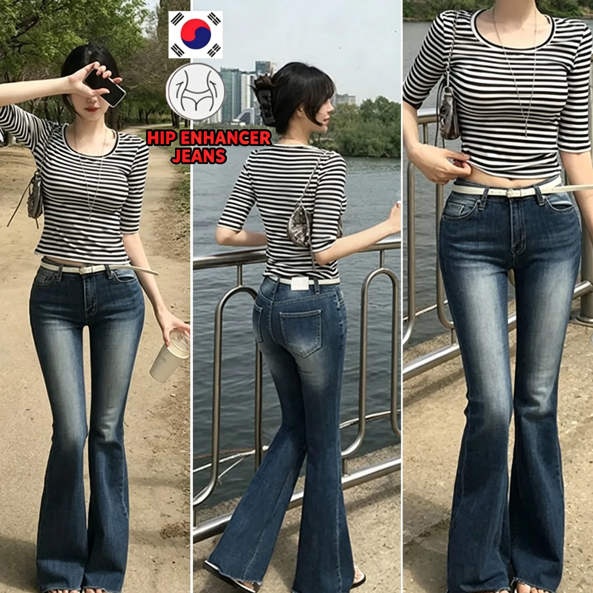 Women's Washed Stretch Hip‑Enhancing Micro‑Flare Denim Jeans, Sexy Slim‑Fit Curvy Bootcut Pants For Daily Wear