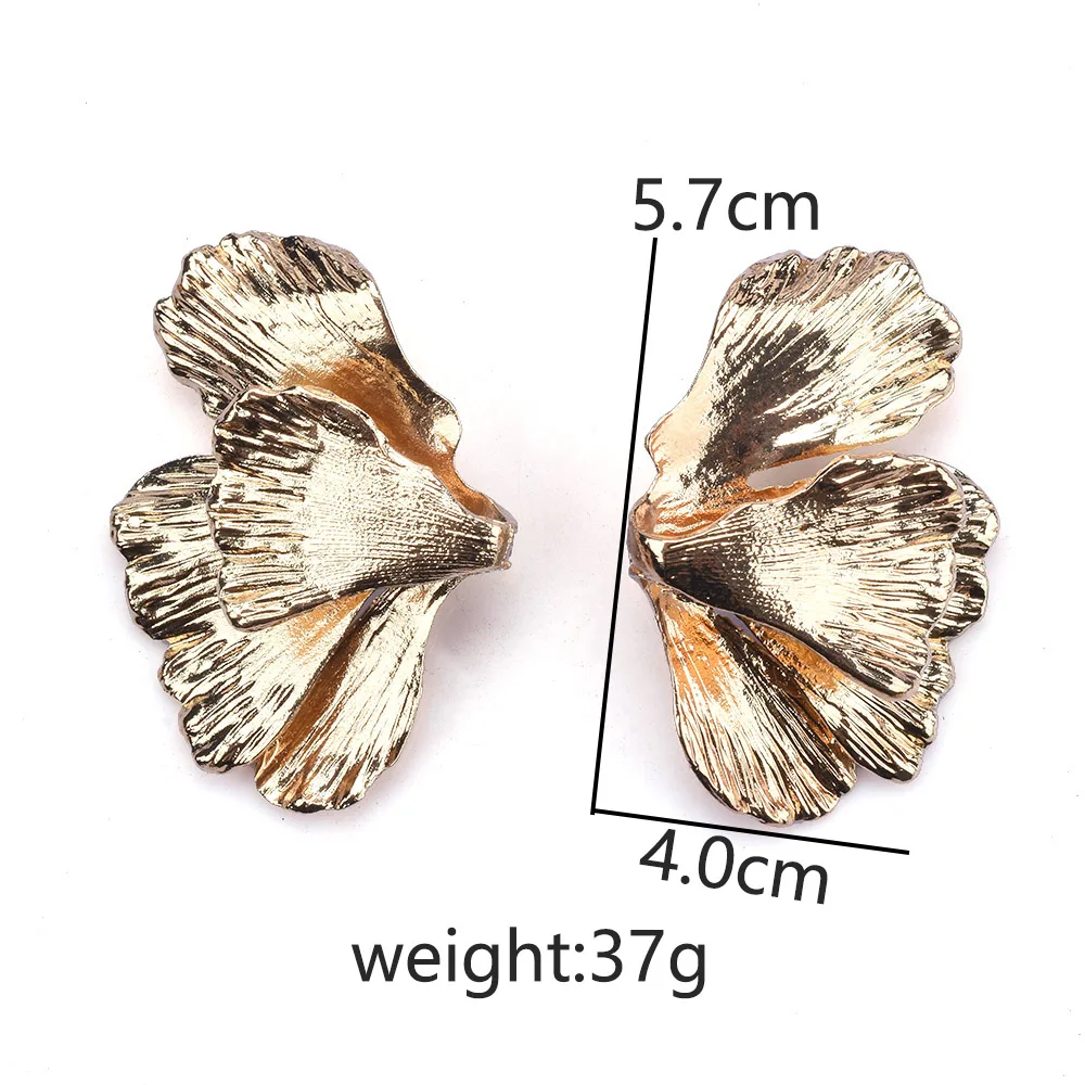 2024 New ZA Golden Leaf Shape Metal Big Earrings Women Jewelry Indian Hip Hip Punk Vintage Statement Earrings Female