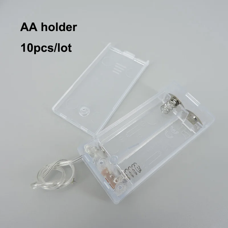 10pcs/lot  1.5v 2 port X AA AA Battery Holder Box Case with Switch 2 Slot 3V for DIY wire lead Transparent white color Plastic