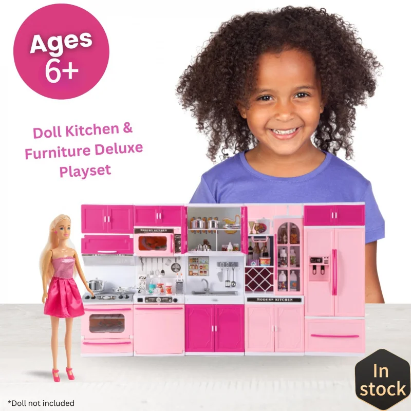 متوفر في المخزون - مجموعة ألعاب مطبخ صغيرة، أدوات مطبخ محاكاة، نموذج ثلاجة، ألعاب مطبخ مع إضاءة وصوت، هدية للبنات