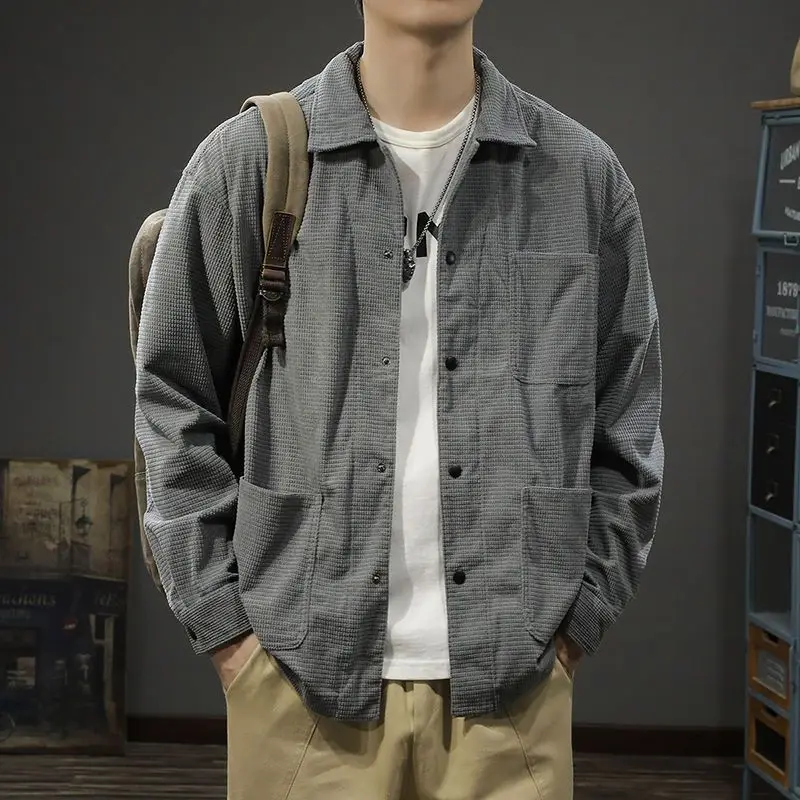 

Весенняя новая мужская рабочая одежда, свободная посадка, универсальная американская рубашка с длинным рукавом в стиле ретро, весенне-осенняя тонкая повседневная рубашка