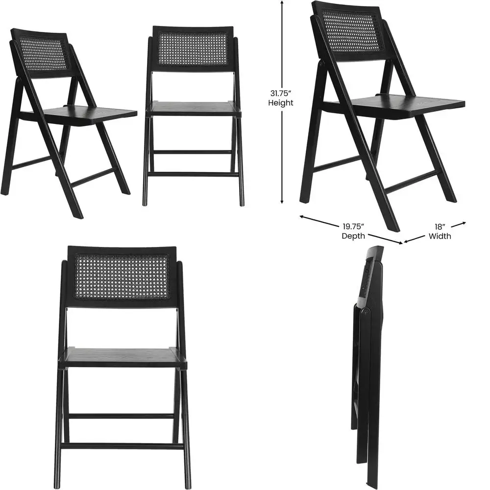 

Набор складных стульев Galene Cane Rattan, из массива дерева, с вентилируемой спинкой, решение для сидения на мероприятиях, комплект из 2 штук, черный