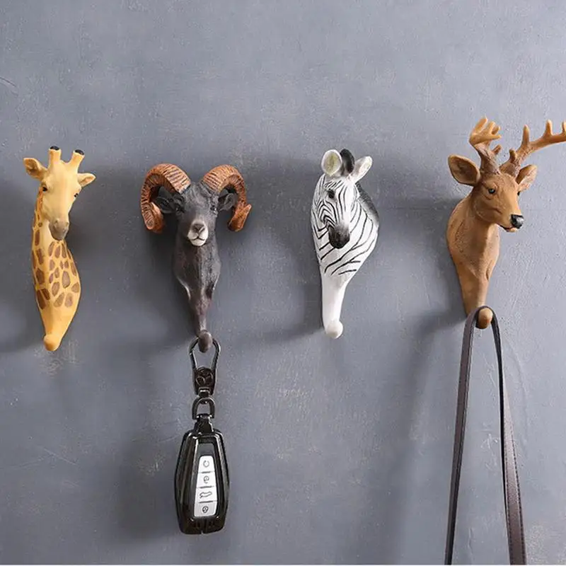 Animal Head Wall Hanger Resin Door Back Coat Hat Hanging Hook Clothes Rack Antique Collection Kids Coat Hooks Decorative Hooks