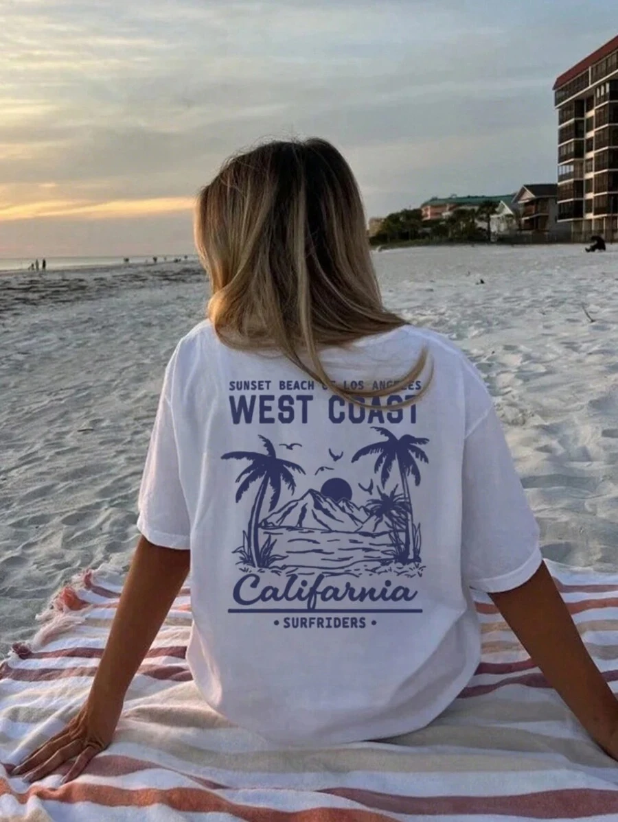 

Plus - Size Casual Beach & Surf - inspired Tee, Navy Blue Short - Sleeve