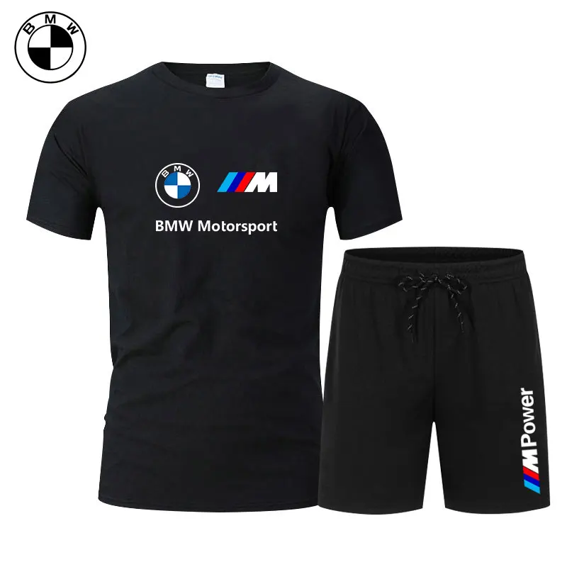 

Spring summer BMW Brand Logo Printed Moto enthusiasts short sleeve Fashion Men set casual turn Tees shirt+shorts Outdoors set's