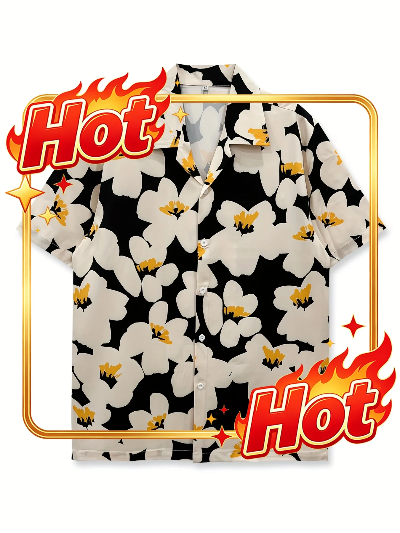 Single-piece Beach Shirt, Floral Print, Short Sleeves, Simple Flower Pattern, Casual for Outings