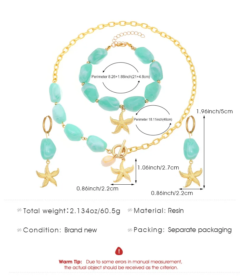 المحيط نمط نجم البحر قلادة الأصفر مطرز سلسلة قلادة أقراط سوار المرأة الشاطئ الصيف اكسسوارات البحر موضوع طقم مجوهرات #6