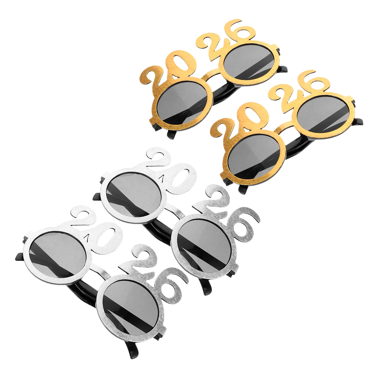 

4Pcs 2026 Glasses Stylish Round Lens Glitter Party Glasses New Year Eve Party Eyeglasses Photo Booth Props 2026 Sunglasses