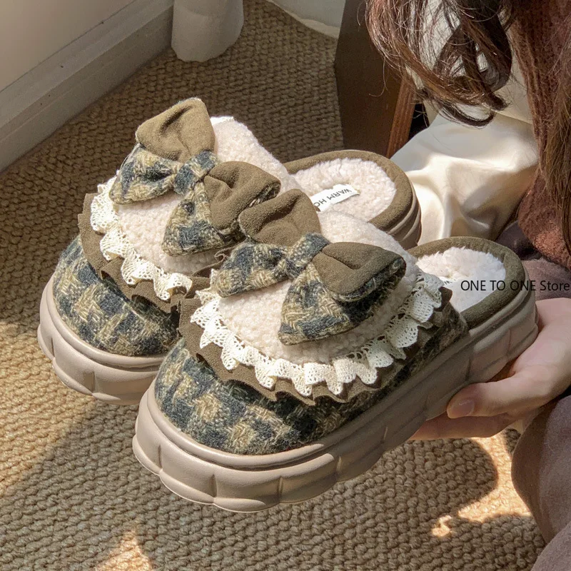 حار بيع شتاء جديد القوس نعال من القطن داخلي المنزل سيدة باطن سميكة زيادة الارتفاع والصوف الحبس الدافئ الأحذية بالجملة