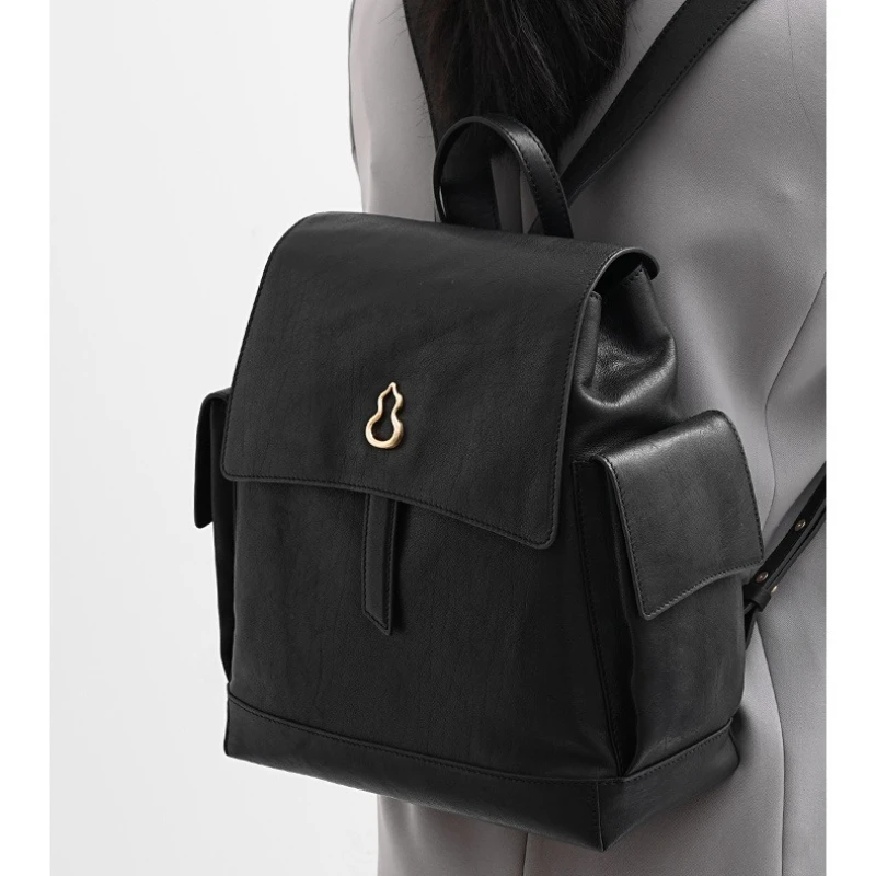 BAMPO 2025 حقيبة جديدة من جلد البقر المحبب حقيبة ظهر نسائية ذات سعة كبيرة حقيبة ظهر من الجلد المدبوغ بالخضراوات