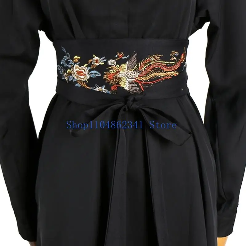 652F Traditional Chinese Wide Waist Sash Handmade Embroidery Belt For Women Hanbiuk Dance Performances Historical Reenactment