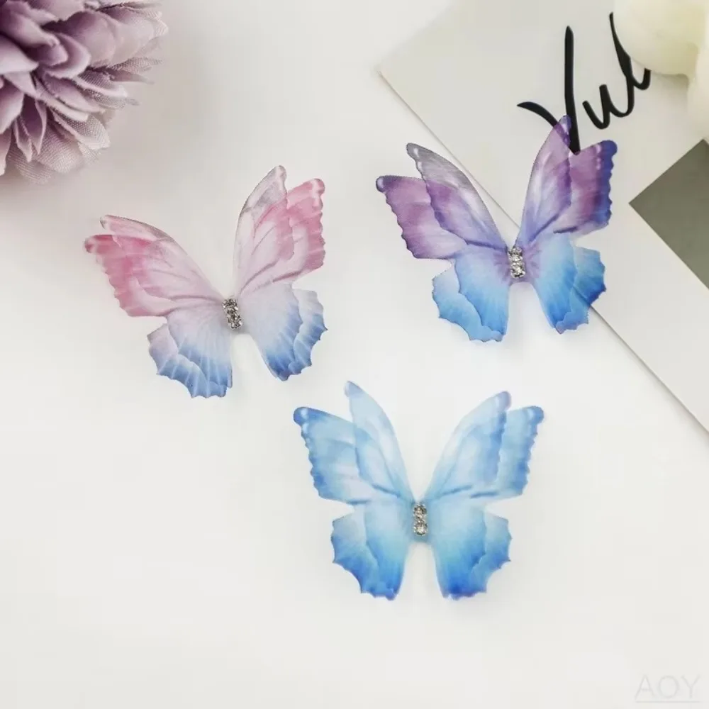 50pcs Gradient Color Organza Fabric Butterfly Appliques 3D 5CM Simulation Mesh Butterfly Patch Double-layer Dreamy