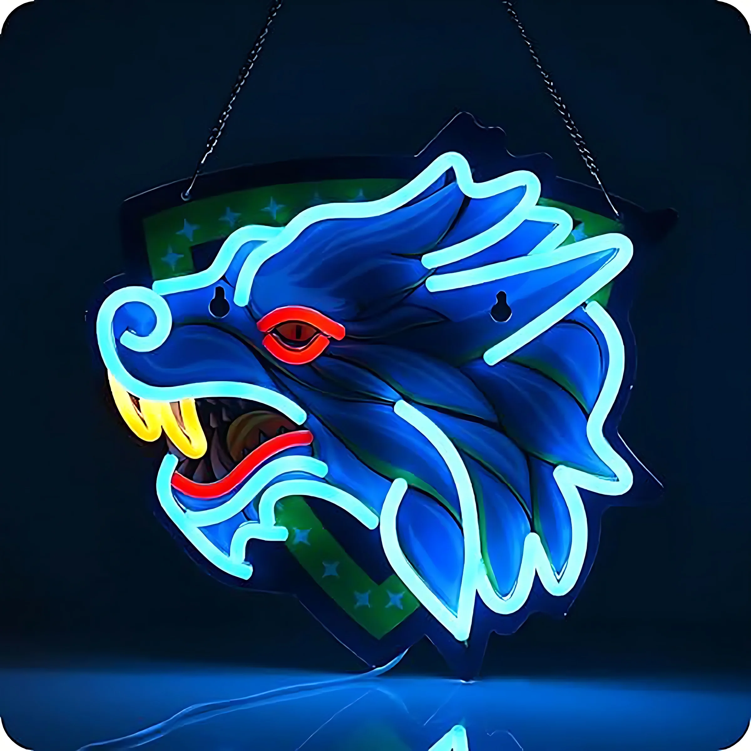 Esports Gaming Team Logo - Mavi Kurt Başı Neon Tabela LED