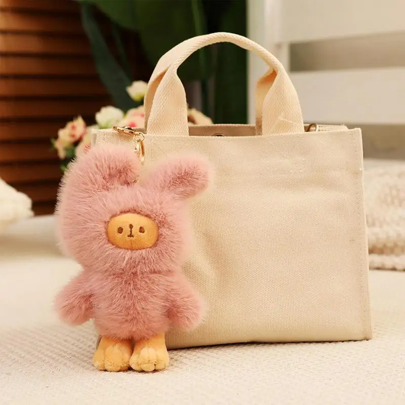 Bear Plush Keychain Bunny Clothing Bear Purse Charm Key Charm Stuffed Keychain Key Holder Bag Pendant For Women Girls