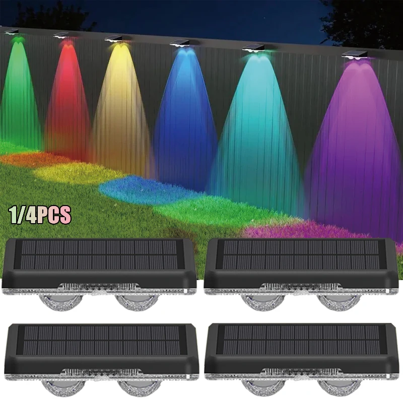 1-4Pcs Solar Fence Lights IP64 Waterproof RGB LED Deck Lights Ultra Bright for Outdoor Patio Railing Step Decorative Lighting