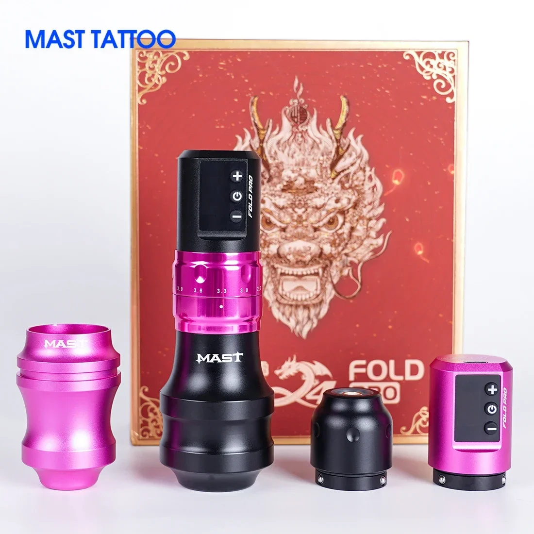 Mast Fold Pro Tattoo Machine Kit Professional 7 Adjustable Strokes 2 Replaceable Batteries and Handles Wireless or RCA Mode