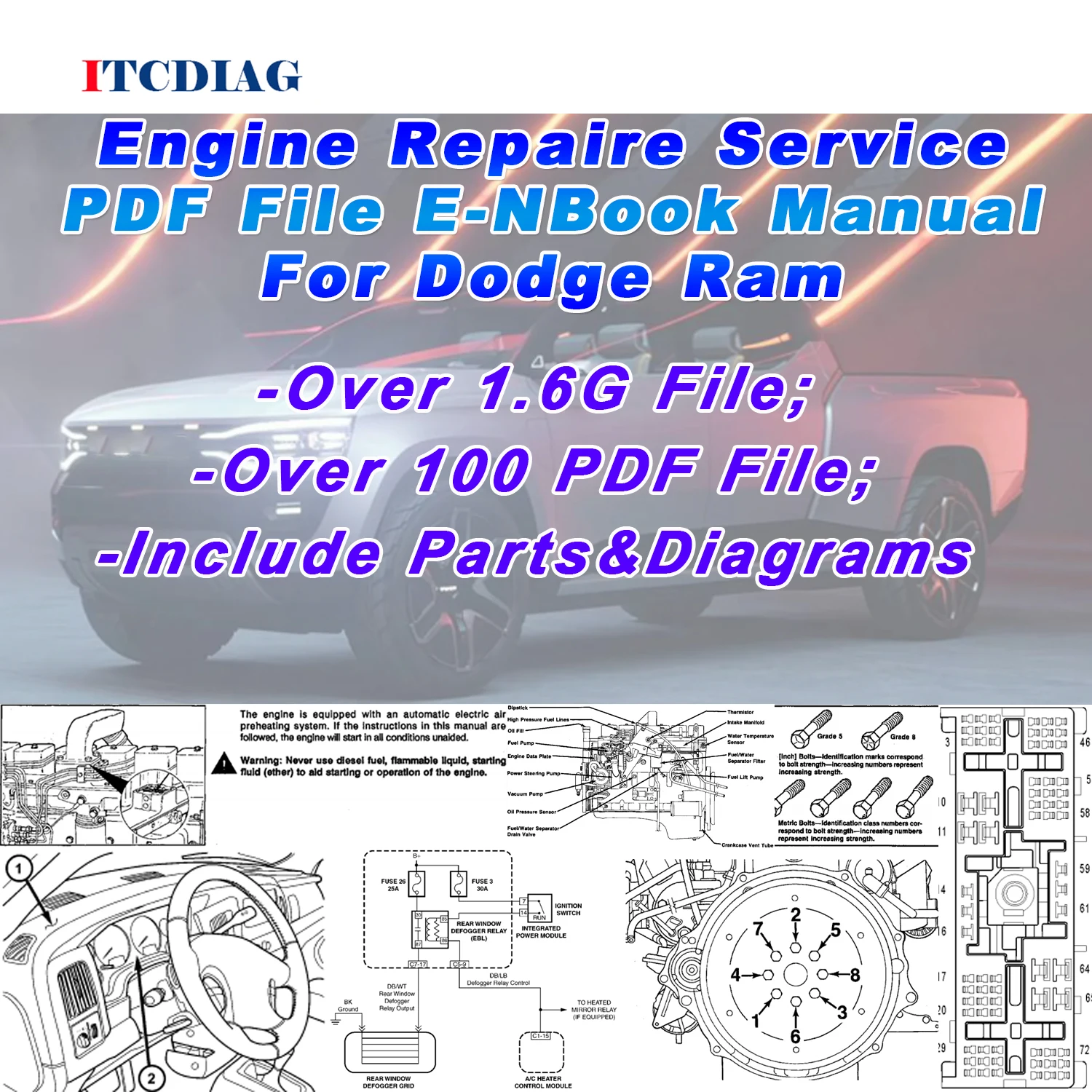 Engine Repaire Service Manual For Dodge Ram Over 100 PDF File E-Book For Truck Pickup Engine Parts Diagrams Diesel Engine