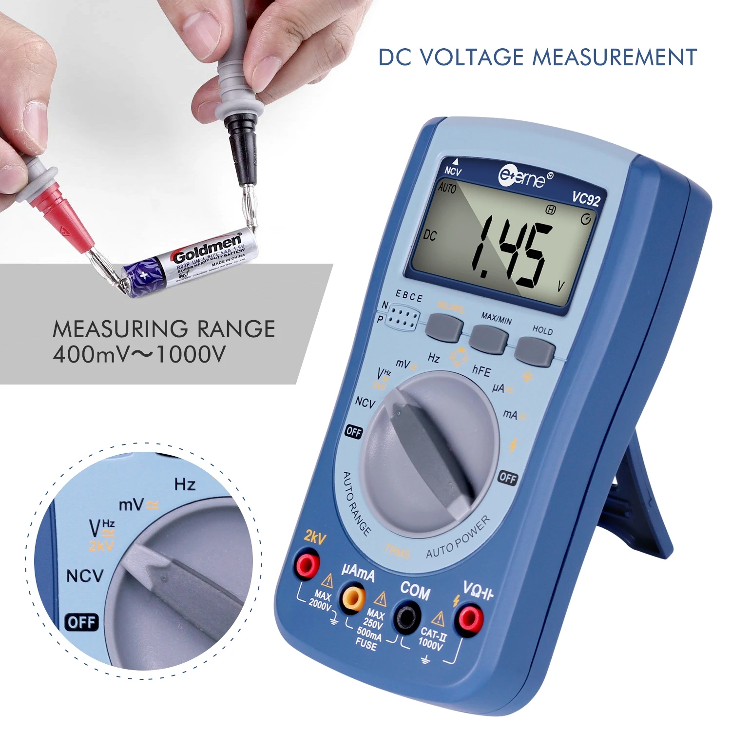 VC94 VC92 Elevator Maintenance Digital Multimeter 15V Megohms hFE Resistance Capacitance 2kHz Square Wave Tester DSP Control