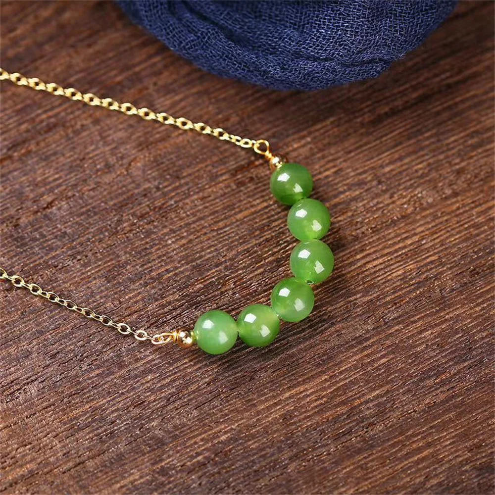 Hetian Jasper Smile Clavicle Chain Pendant 14k Gold Simple Fashion